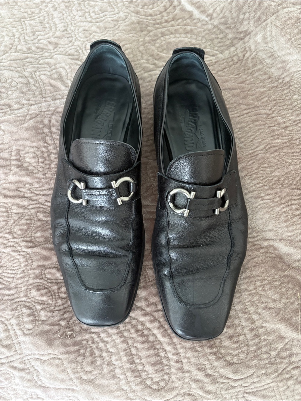 Salvatore Ferragamo Black Leather Bit-Detail Slip-On Loafers